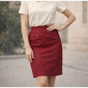 Vintage Pencil Skirt Women 8 Red Wool Classic Back Slit Made USA